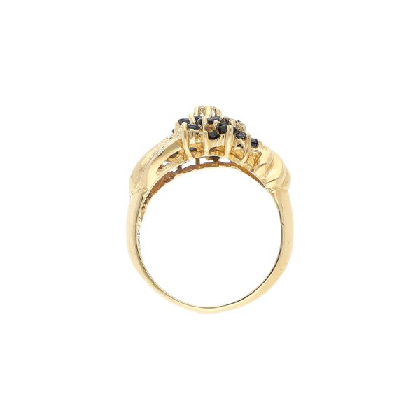 Anillo diseño especial con diamantes y zafiros en oro amarillo 14 kilates. Online