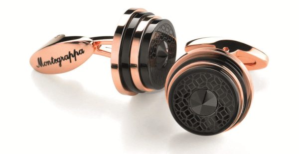 Stairway Cufflinks - Two-Tone Rose Gold & Gun Metal PVD, Black Crystal Insert Online Hot Sale