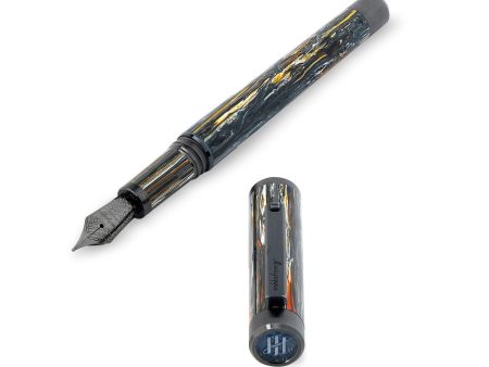 Montegrappa Zero Meteor Shower Fountain Pen, Ultra-Black Ruthenium - ISZET5BC Online now