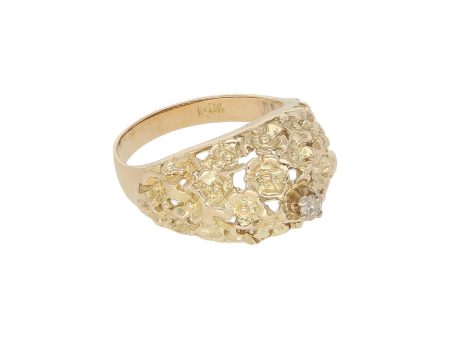 Anillo labrado con diamante en oro amarillo 12 kilates. Online Hot Sale