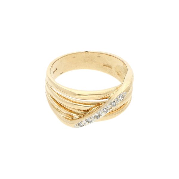 Anillo estilizado con diamantes en oro amarillo 14 kilates. Cheap