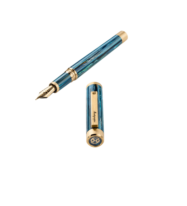 Montegrappa Zero Zodiac Cancer Fountain Pen, Yellow Gold IP Steel, 14k Nib - ISZEZ34Y_G9 on Sale