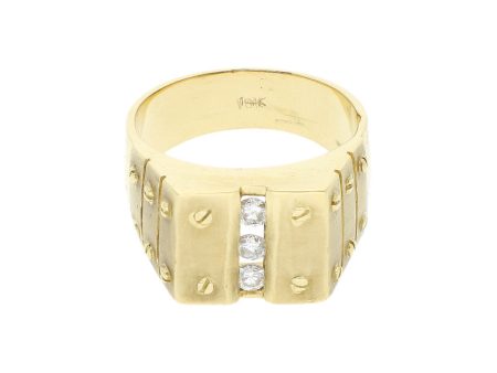 Anillo estriado motivo tornillos con diamantes en oro amarillo 18 kilates. Online