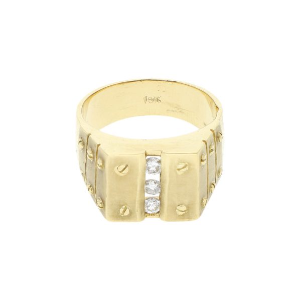 Anillo estriado motivo tornillos con diamantes en oro amarillo 18 kilates. Online