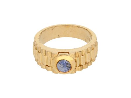 Anillo estriado con lapislazuli en oro amarillo 18 kilates. on Sale