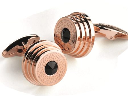 Stairway Cufflinks - Rose GOld, Black Crystal For Cheap