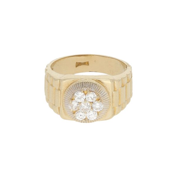 Anillo estriado con circonias en oro amarillo 14 kilates. Online Hot Sale