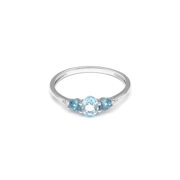 Anillo diseño especial con diamantes y topacios azules en oro blanco 14 kilates. Online