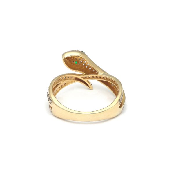 Anillo diseño especial motivo víbora con sintéticos en oro amarillo 14 kilates. on Sale