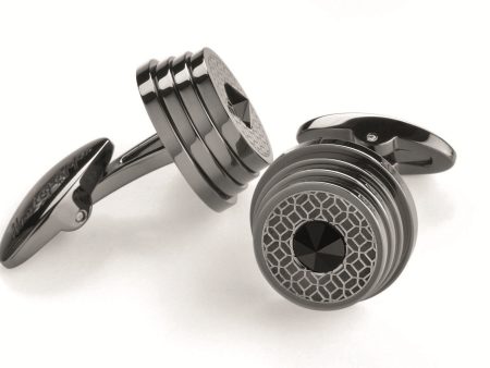 Montegrappa Stairway Cufflinks - Gun Color, Black Crystal Cheap