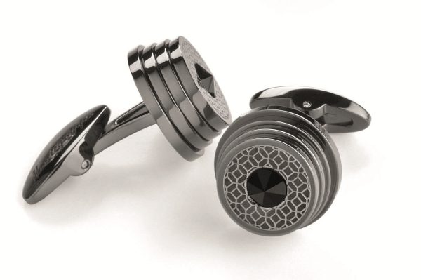 Montegrappa Stairway Cufflinks - Gun Color, Black Crystal Cheap