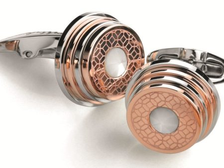 Stairway Cufflinks - Two-Tone Steel & Rose Gold PVD, White Crystal Insert Online