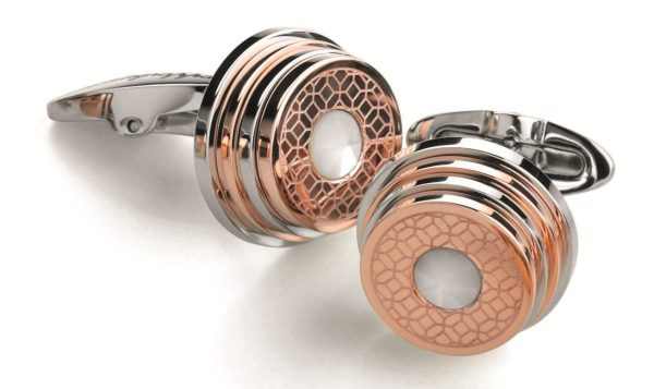 Stairway Cufflinks - Two-Tone Steel & Rose Gold PVD, White Crystal Insert Online