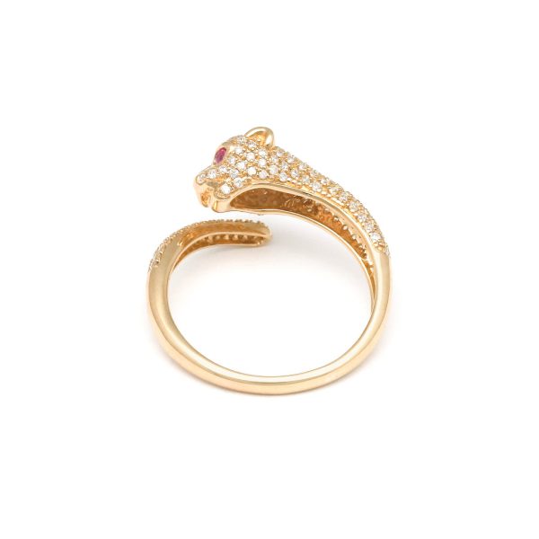 Anillo diseño especial con diamantes y rubíes motivo pantera en oro amarillo 14 kilates. Online