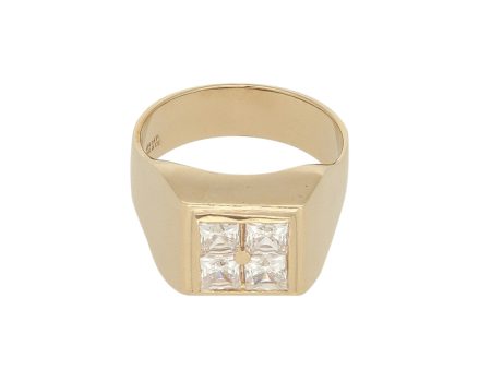 Anillo tipo sello con sintéticos en oro amarillo 14 kilates. Online Hot Sale