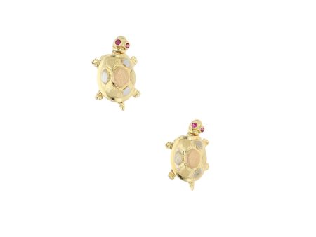 Broqueles articulado motivo tortuga en oro tres tonos 14 kilates. Online Sale