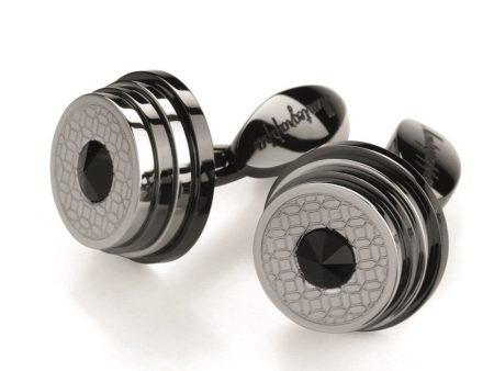 Stairway Cufflinks - Two-Tone Steel & Gun Metal PVD, Black Crystal Insert Sale