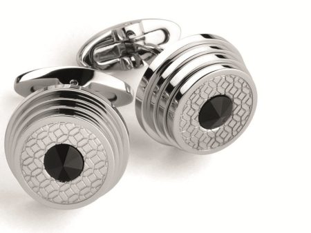 Stairway Cufflinks - Silver, Black Crystal Cheap