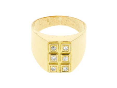 Anillo tipo sello con diamantes en oro amarillo 18 kilates. Cheap