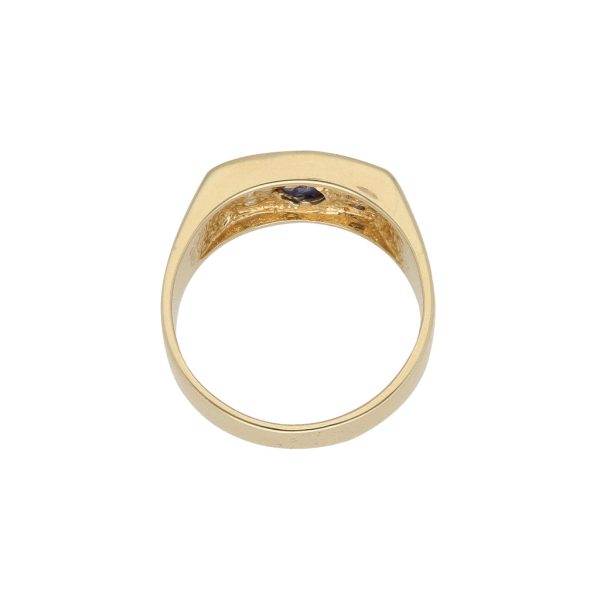 Anillo diseño especial con zafiro estrella y circonias en oro amarillo 14 kilates. Online Hot Sale