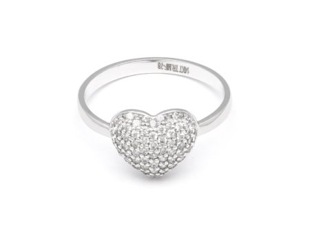 Anillo diseño especial motivo corazón con circonias en oro blanco 14 kilates. Online Hot Sale