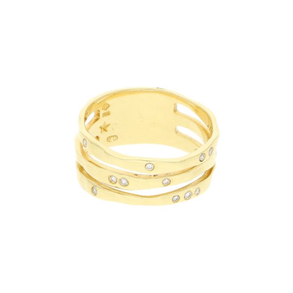 Anillo facetado con diamantes en oro amarillo 18 kilates. Hot on Sale