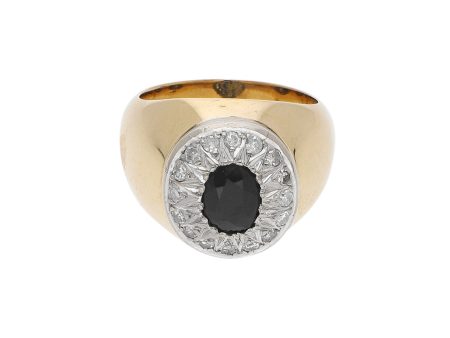 Anillo diseño especial con diamantes y zafiro en oro dos tonos 12 kilates. For Discount