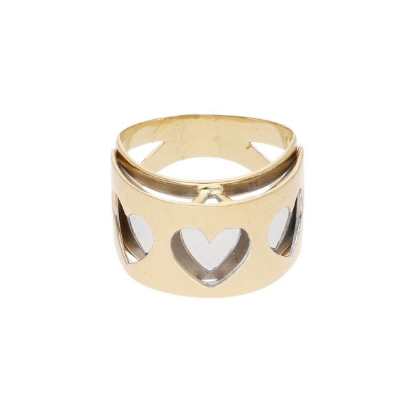 Anillo diseño especial motivo corazones en oro dos tonos 14 kilates. For Discount