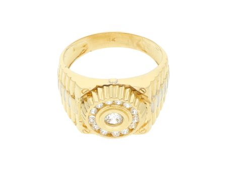 Anillo estriado con circonias en oro amarillo 18 kilates. Supply