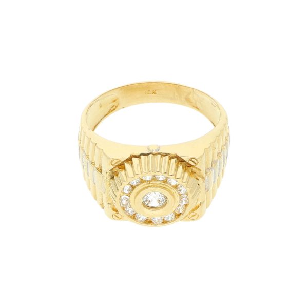 Anillo estriado con circonias en oro amarillo 18 kilates. Supply