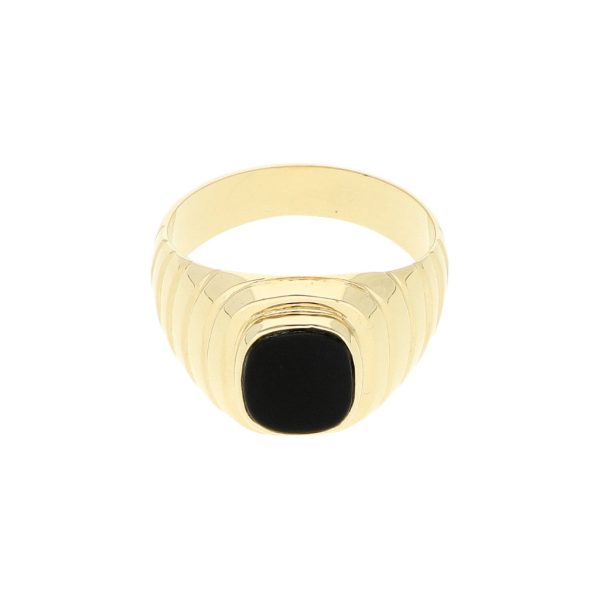 Anillo tipo sello con ónix en oro amarillo 14 kilates on Sale