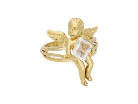 Anillo diseño especial motivo ángel con circonia en oro amarillo 14 kilates. Supply