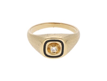 Anillo tipo sello con diamante y esmalte en oro amarillo 14 kilates. For Discount