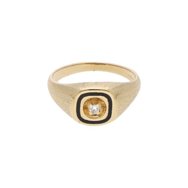 Anillo tipo sello con diamante y esmalte en oro amarillo 14 kilates. For Discount