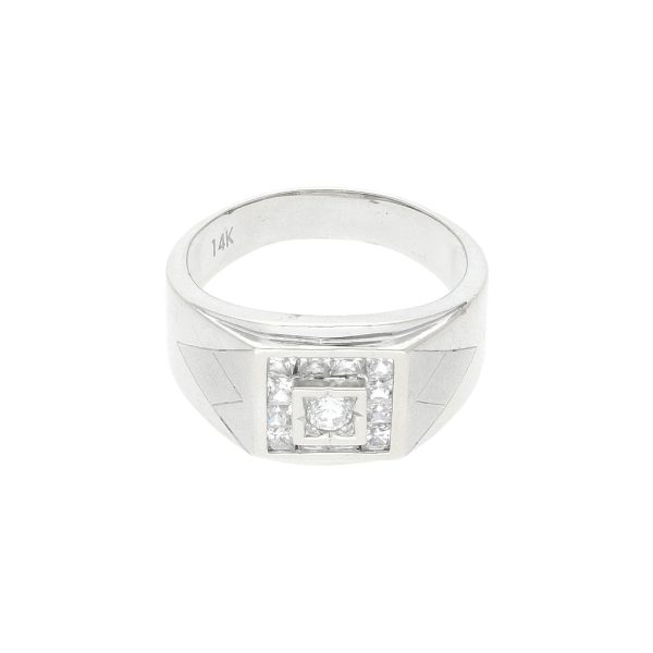 Anillo tipo sello con sintéticos en oro blanco 14 kilates. Online Hot Sale